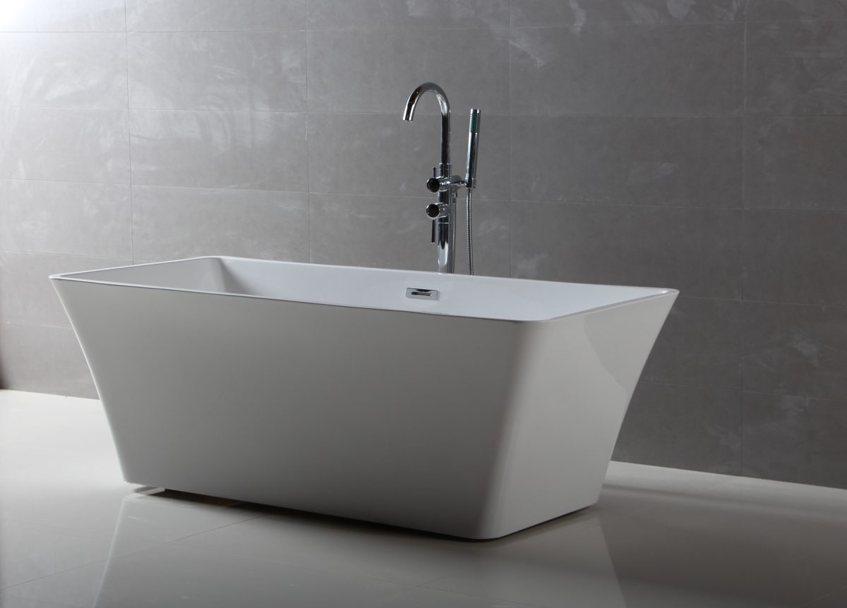 Free Standing Acrylic Rectangular Bathtub 66.5" x 29.5" x 22.8" with drain and overflow