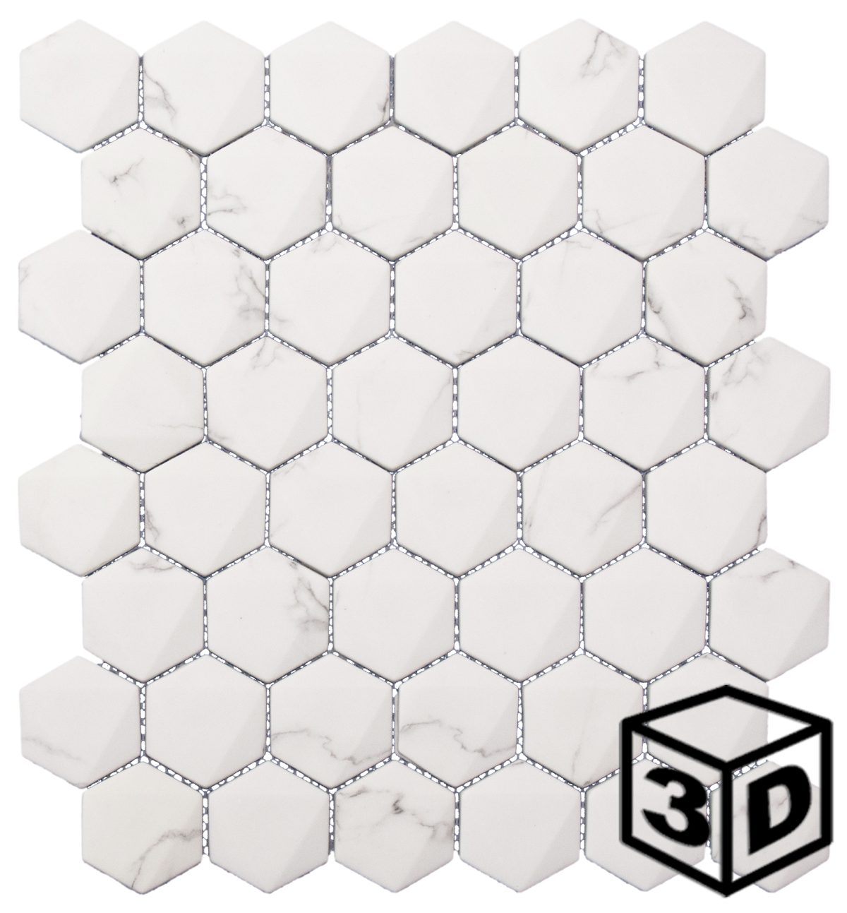 Amora 2" 3D Hexagon Recycled Glass Mosaic