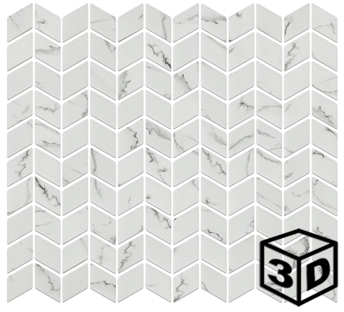 Amora Off-White 1" Chevron Recycled Glass Mosaic