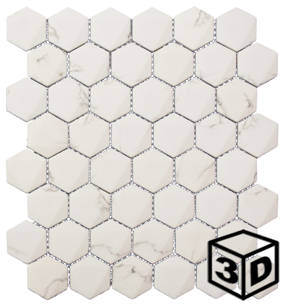 Amora Off-White 2" 3D Hexagon Recycled Glass Mosaic