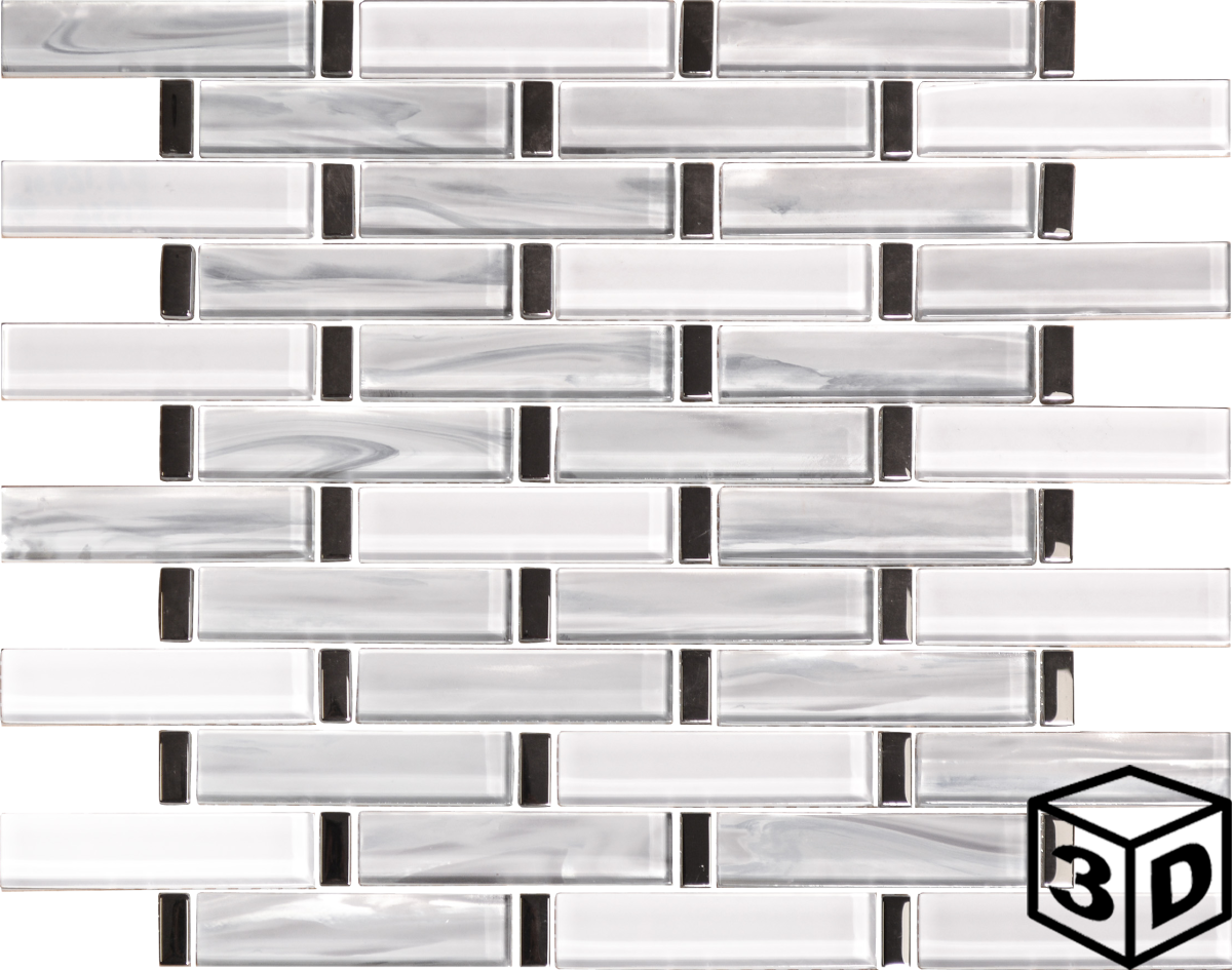Blanco Glass Brick Blend 1" x 4" Mosaic