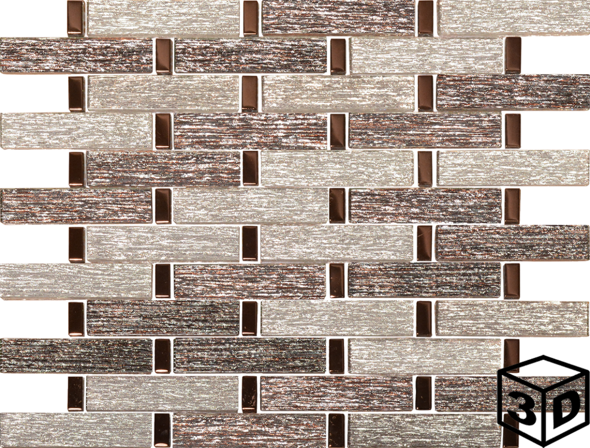 Kapson Chai Glass Brick Blend 1" x 4" Mosaic