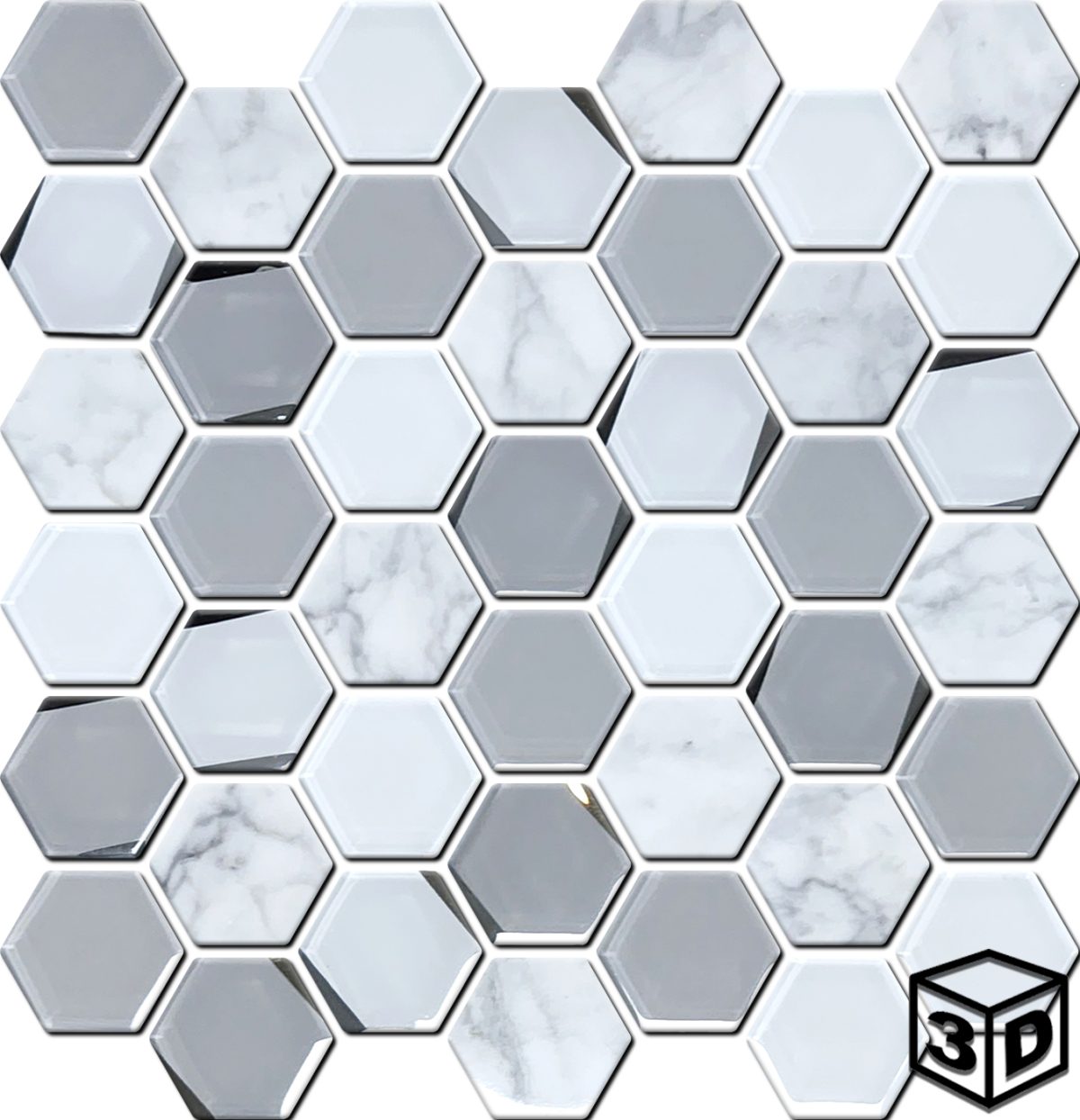 Rochester Calacatta Stone & Glass 2" Hexagon Mosaic