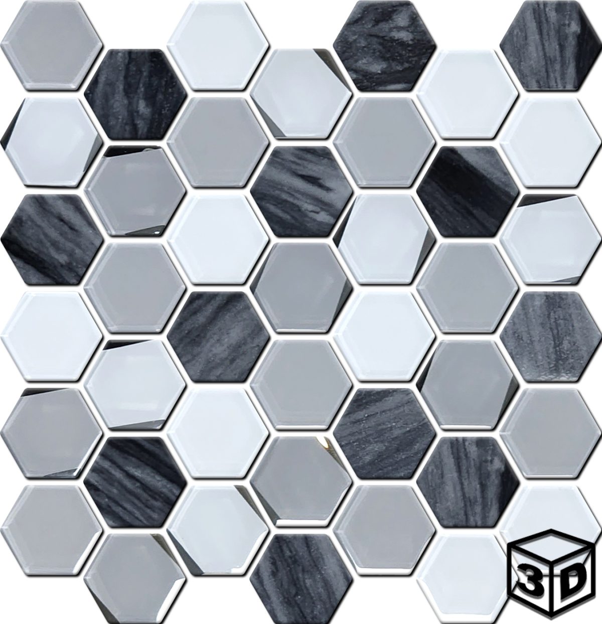 Rochester Bardiglio Bluette Stone & Glass 2" Hexagon Mosaic