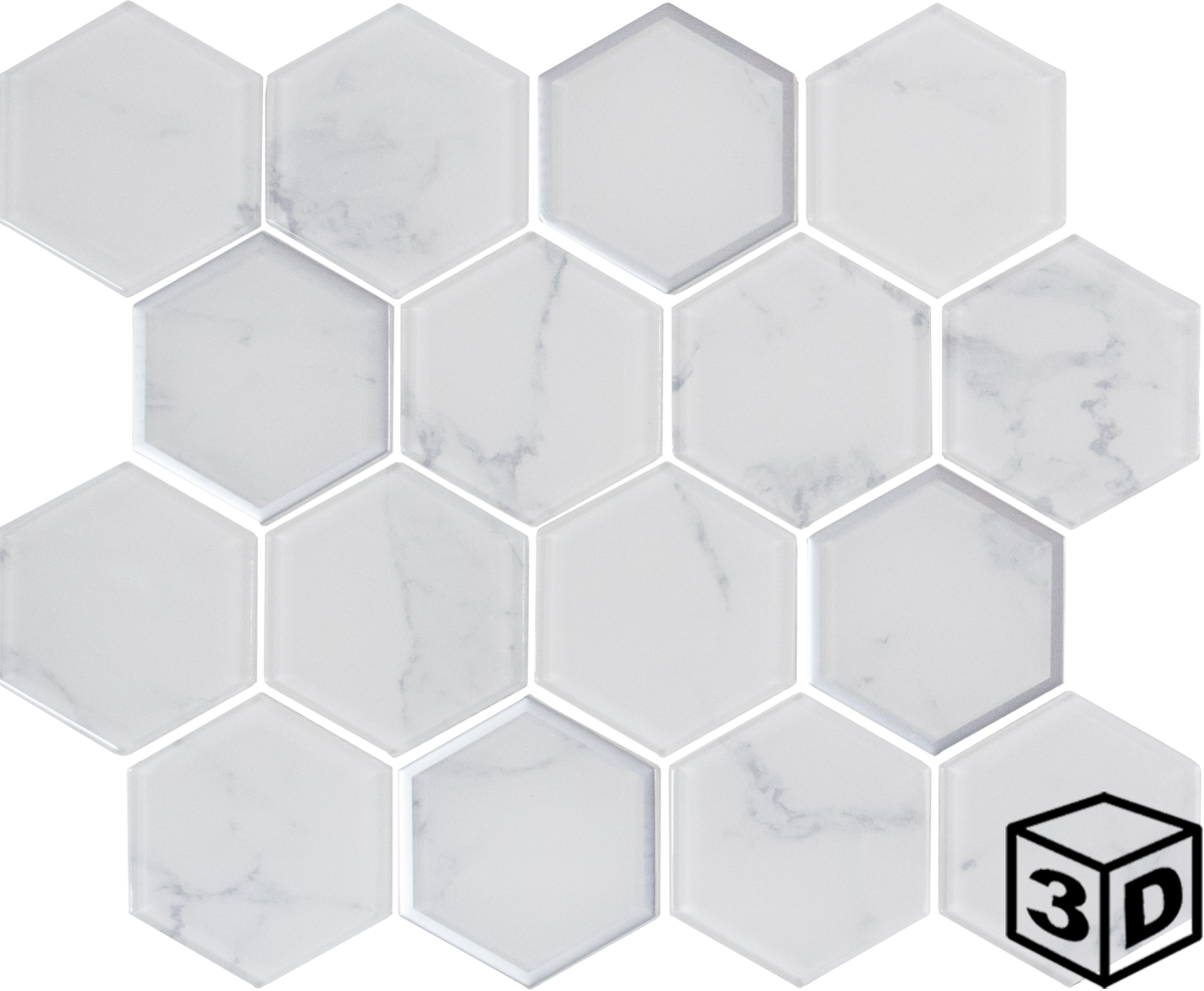 Madrid Carrara 3" Hexagon Glass Mosaic