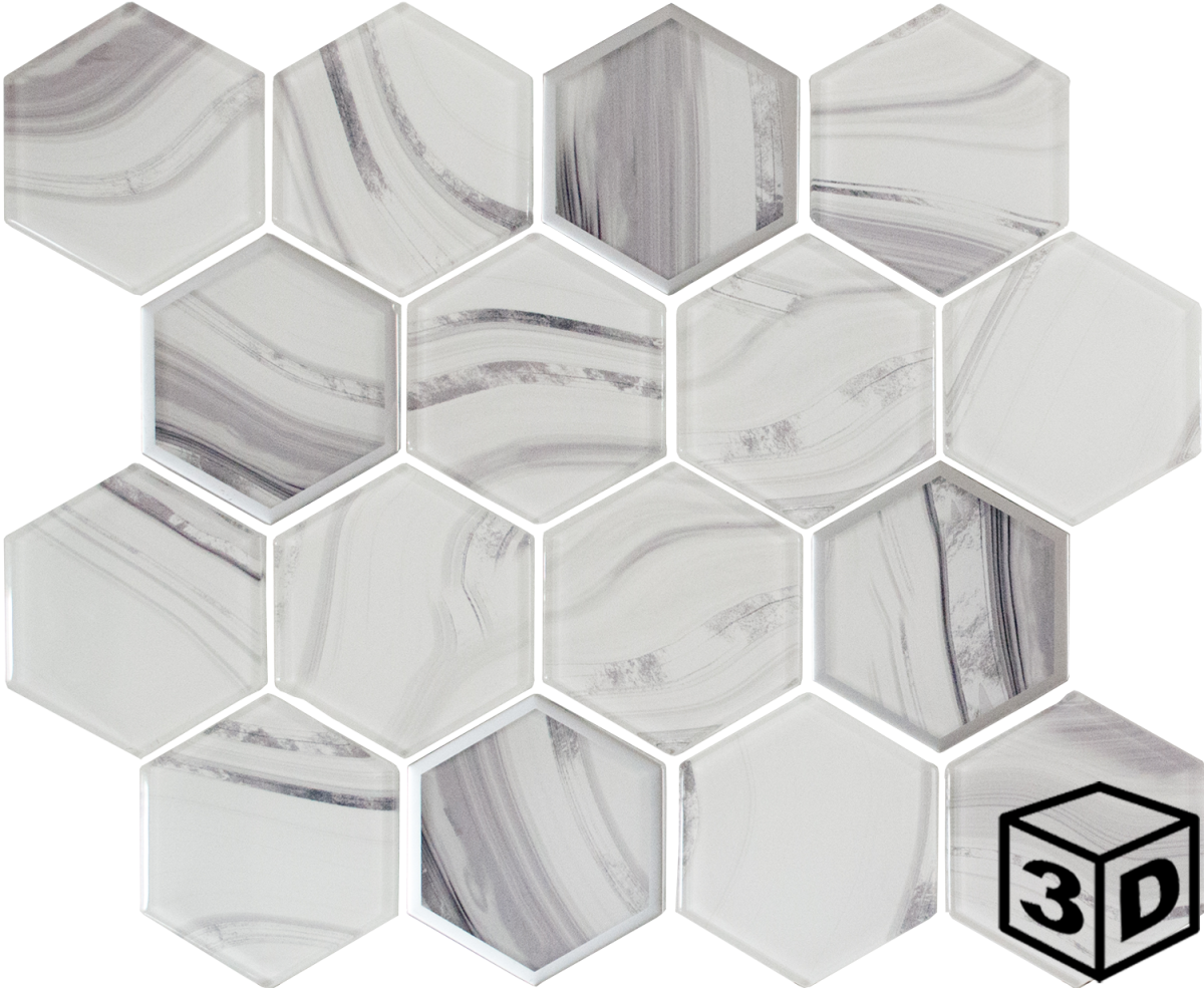 Madrid Onyx 3" Hexagon Glass Mosaic
