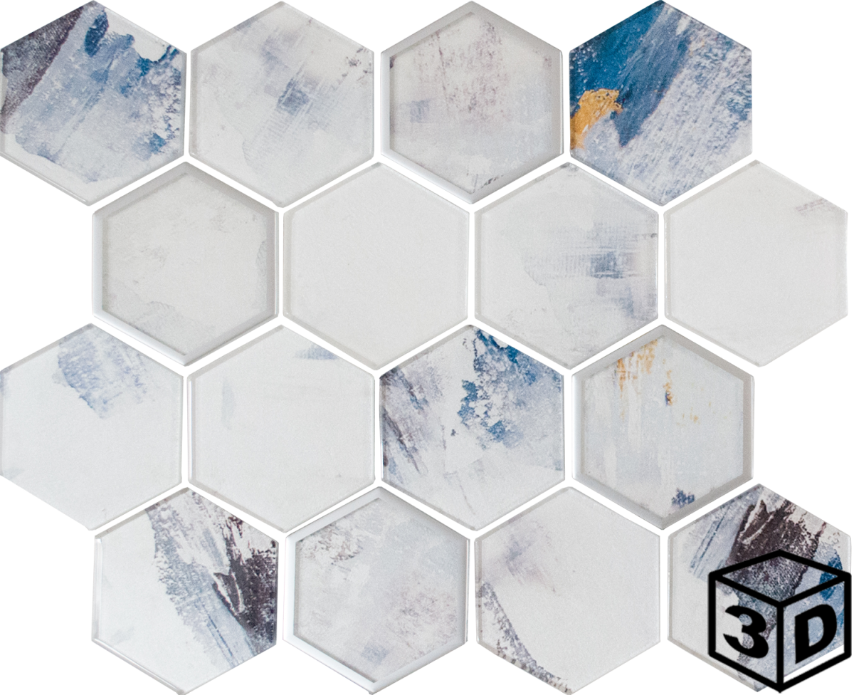 Madrid Abstract Art 3" Hexagon Glass Mosaic