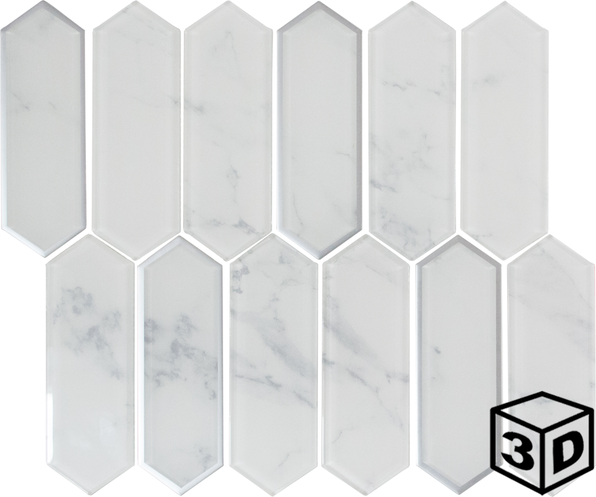 Madrid Carrara 2" x 4.5" Picket Glass Mosaic