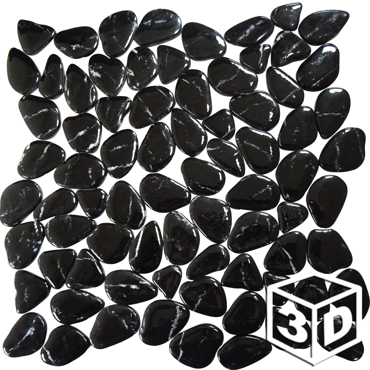 Riverbed Marquina Black Glossy Pebble