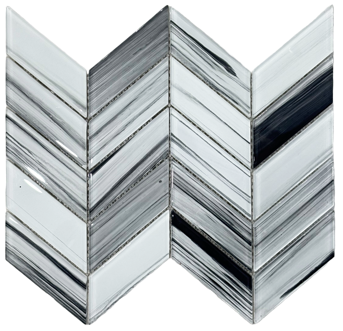 Brush Strokes Monochrome 2" x 4" Glass Chevron