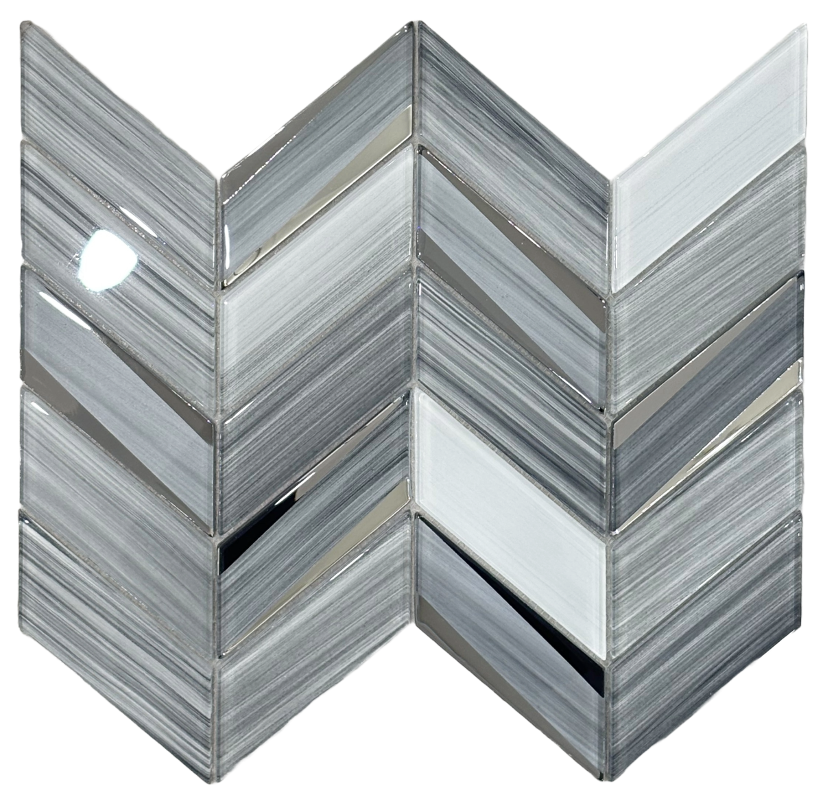 Brush Strokes Smoky Grey 2" x 4" Glass Chevron