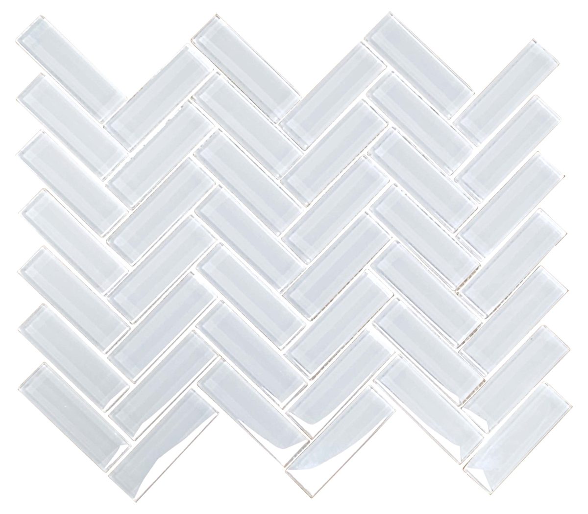Nova Super White Glass Herringbone 1" x 3" Mosaic
