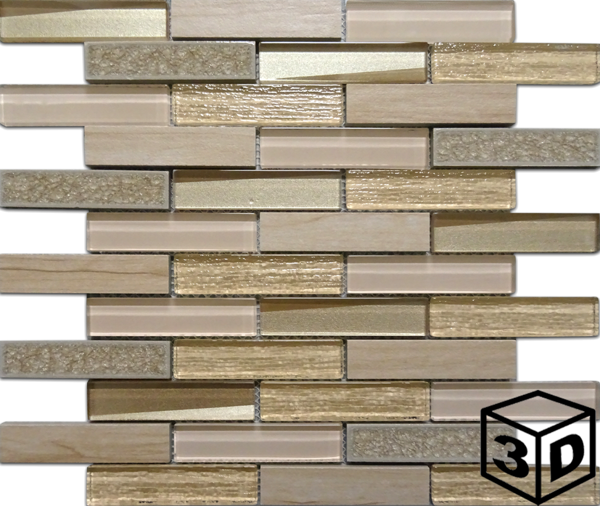 Antique Brick Crackled Glass & Ceramic 1" x 4" Mosaic