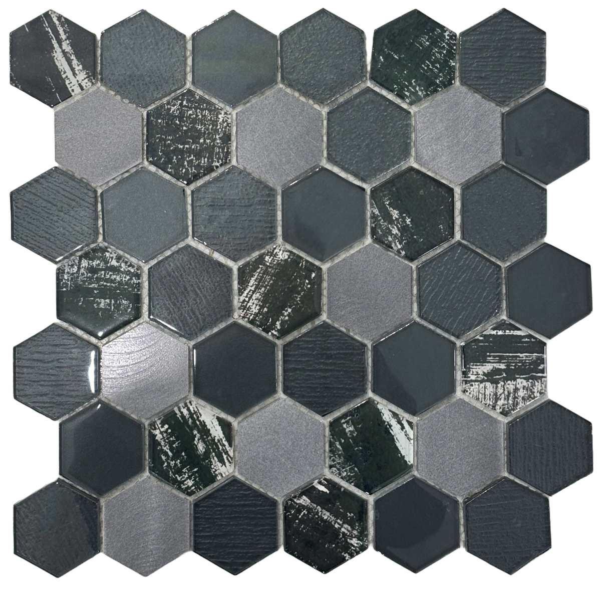 Haven Carbon Glass & Aluminum 2" Hexagon Mosaic