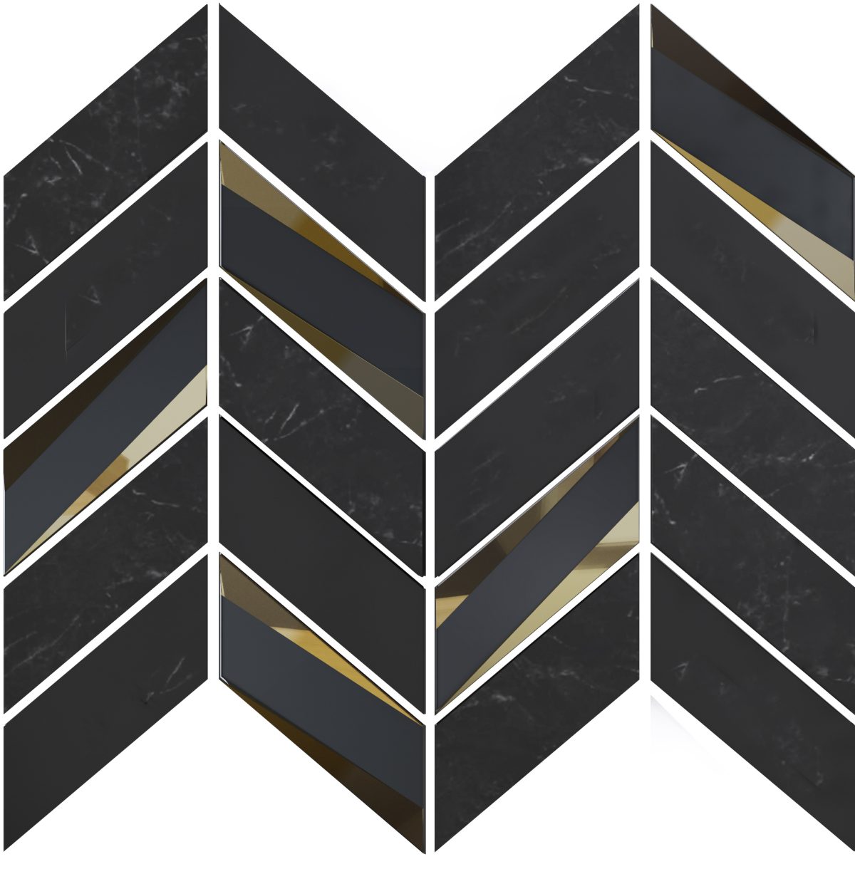 Empire Nero Marble 2" x 4.25" Bevelled Glass Chevron