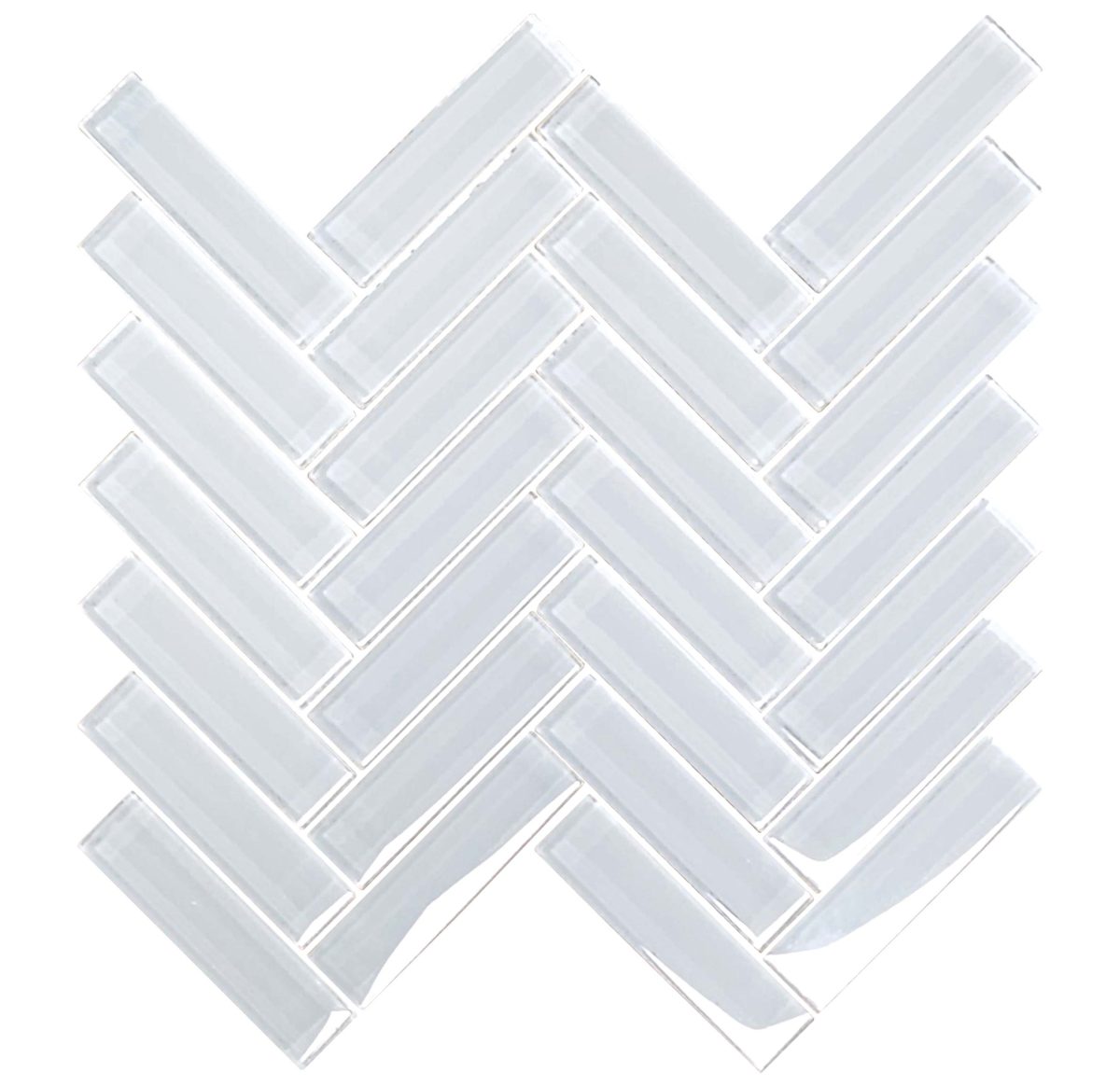 Nova Super White Glass Herringbone 1" x 4" Mosaic
