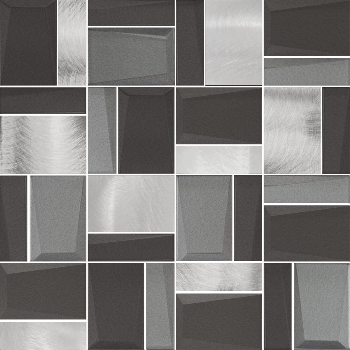 Cypress Dark Glass & Aluminum Block Pattern Mosaic