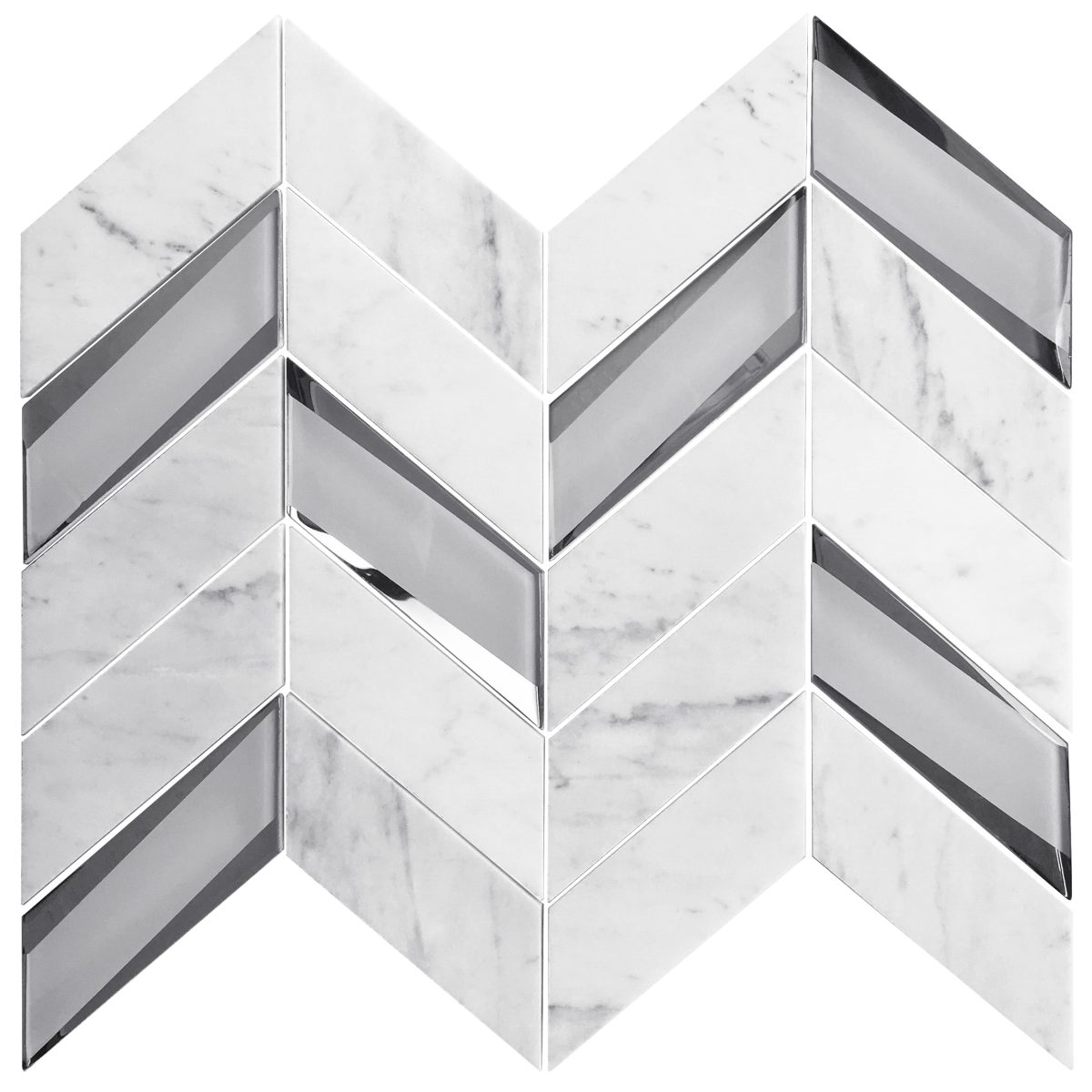 Empire Carrara Marble 2" x 4.25" Bevelled Glass Chevron