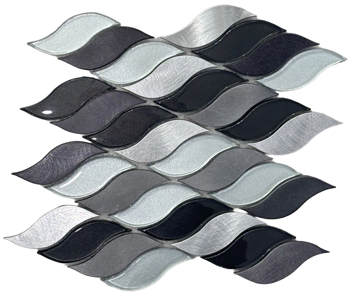 Waves Dark Glass & Aluminum Irregular Mosaic