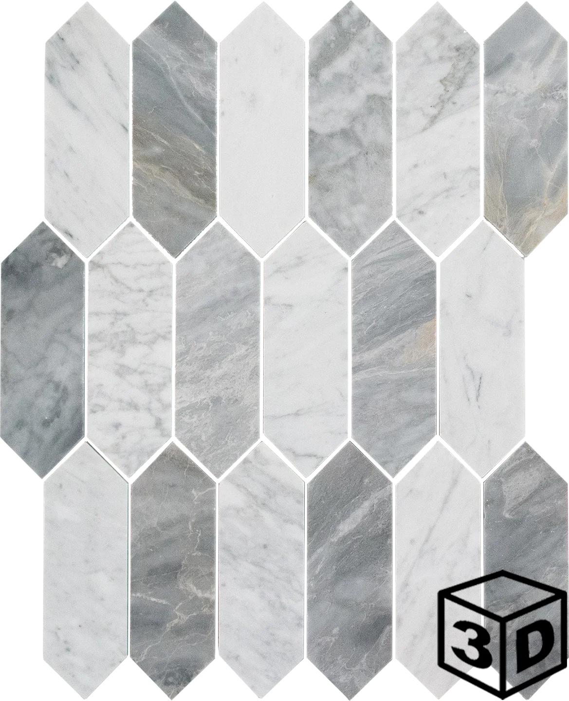 Venice Grigio Carnico and Calacatta White Picket Mosaic