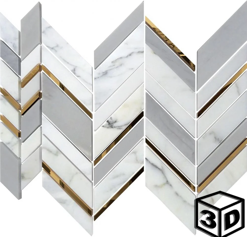 Luxembourg Statuario & Jiangxi Grey Marble Gold St. Steel Chevron