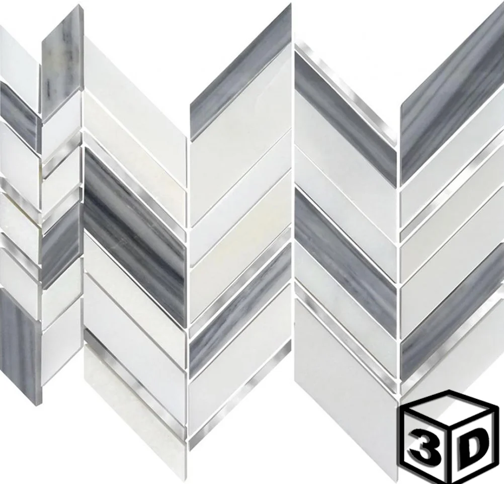 Luxembourg White Onyx & Marmala White Marble Silver St. Steel Chevron