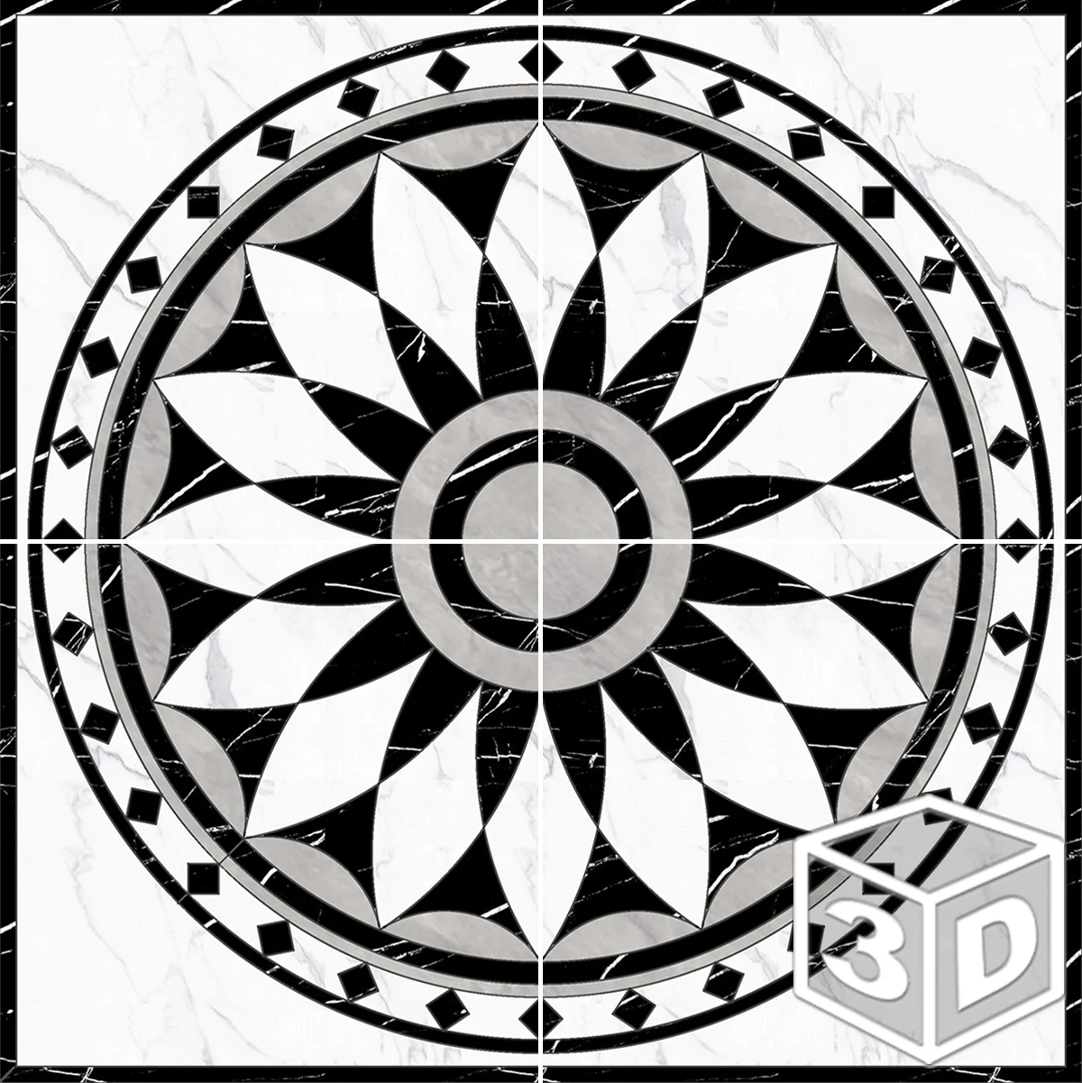 Florence 64" x 64" Waterjet Porcelain Medallion