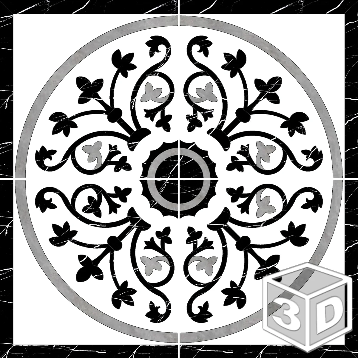 Secret Garden 48" x 48" Waterjet Porcelain Medallion