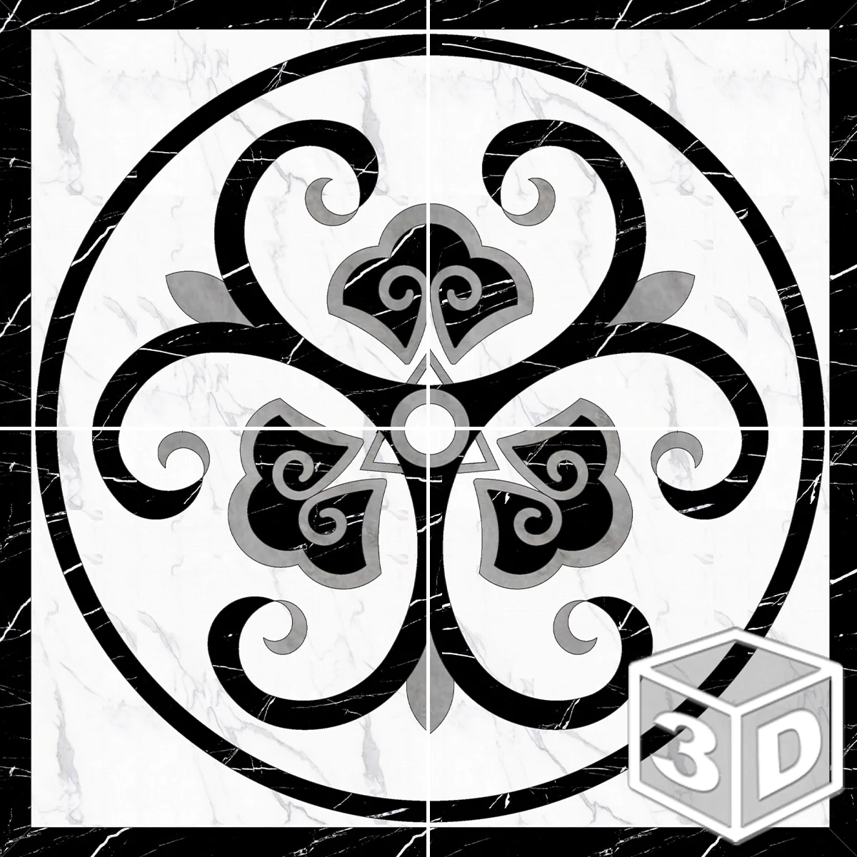 Swirl 48" x 48" Waterjet Porcelain Medallion