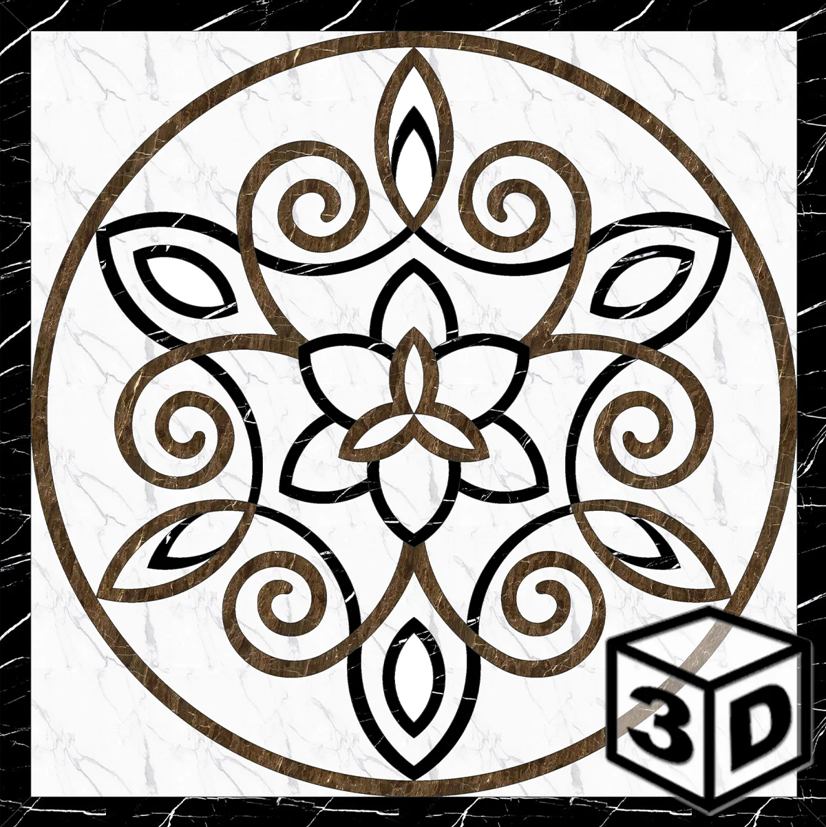 Lotus 32" x 32" Waterjet Porcelain Medallion