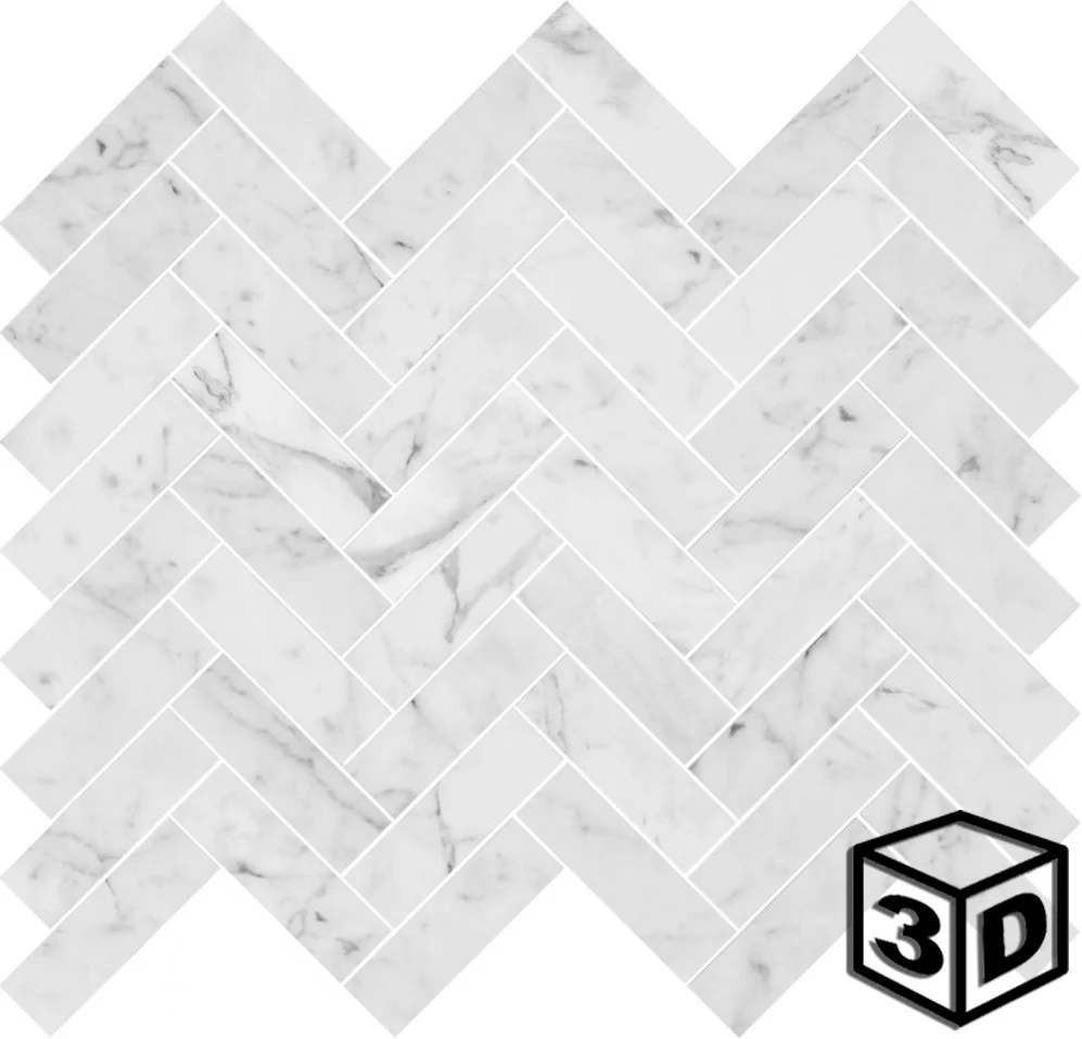 Carrara Bianco Marble Herringbone 1" x 3" Mosaic