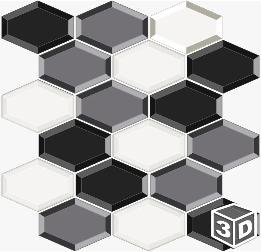 Grey Scheme 3D Hexagon Mosaic